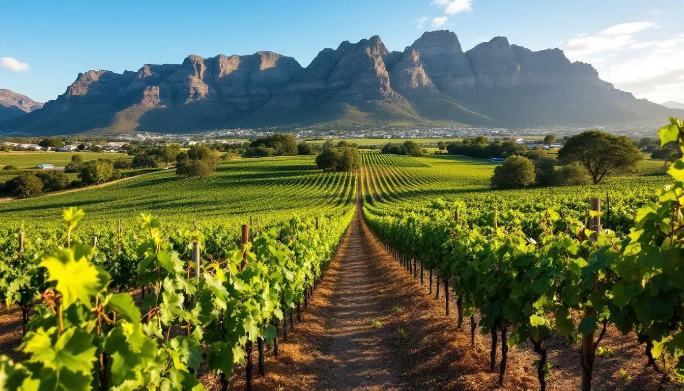 Filming in Stellenbosch wine estate with mountain backdrop